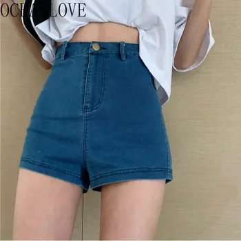 OCEANLOVE ג 'ינס קצר ג' ינס נשים 2022 קוריאני אופנה אלגנטית טמפרמנט Mujer מכנסיים מוצק גבוהה המותניים סופר מכנסיים צמודות