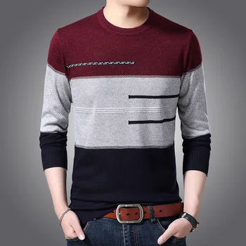 גברים 2021 סוודרים חדשים קט המותג O-צוואר פסים Slim Fit המגשרים סריגים החורף קוריאני סגנון מזדמנים Mens בגדים Masculina