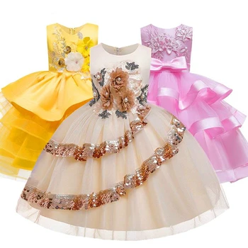 פרח שמלת ילדה בנות טוטו ילדים בגדים Elegent היד אורגנזה שמלות לילדות לילדים הנסיכה מסיבת Custumes 2-10 שנה