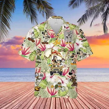 דיסני קיץ מיקי ומיני מאוס חולצת הוואי הוואי דיסני חולצת טי חופשה משפחתית, חופשה כפתור חולצת הוואי