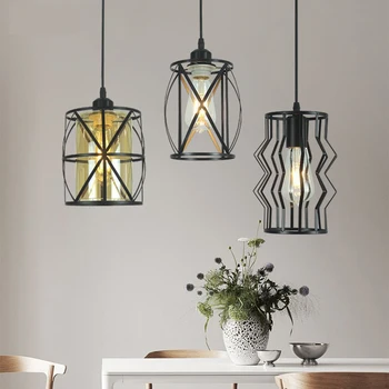 אורות תליון עבור חדר האוכל קפה תעשייתי נברשת E27 מנורת התקרה בר במטבח מנורת תלייה קבועה טבעת פנימית