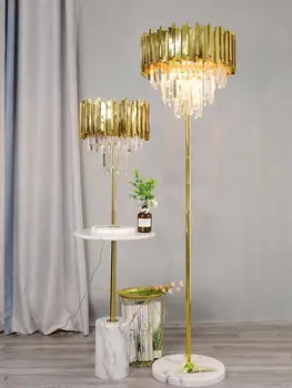 נורדי יוקרה קריסטל מנורת שולחן מודרני סלון, חדר השינה ליד המיטה עיצוב זהב מנורת תאורה פנימית LED קריסטל מנורת רצפה
