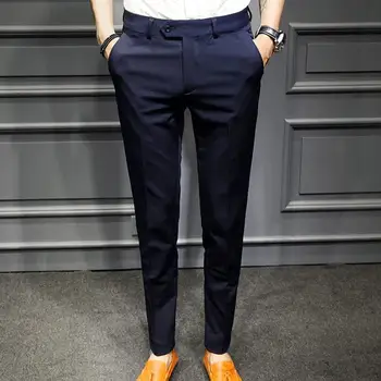 בסגנון בריטי האביב החדש מוצק עסקי מזדמן המכנסיים גבוהה המותניים כפתור גברים רשמית מכנסיים באיכות גבוהה במשרד מכנסיים W49
