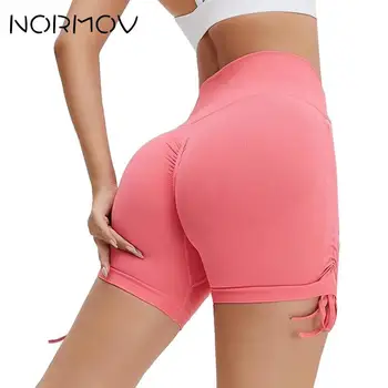 NORMOV חלקה יוגה מכנסי שרוך ספורט מכנסיים קצרים מוצקים נשים מכנסי רכיבה מעלה התחת נשים מכנסיים קצרים כושר אפרסק חלקה