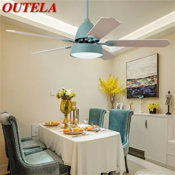 OUTELA מאוורר תקרה עם אורות שלט רחוק 3 צבעים LED מודרני עץ להב הביתה חדר אוכל חדר השינה לסלון