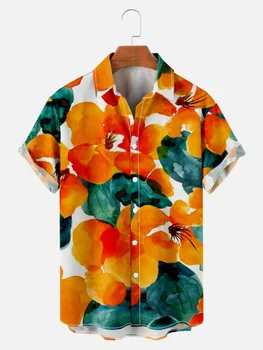 גברים הכפתור למטה הוואי פרחונית להדפיס חולצה חולצות קיץ גברים מזדמנים שרוול קצר חולצה חולצה בגדים