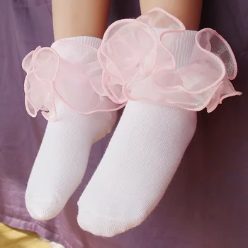 קוריאני בנות תינוק 3D גרביים בלבן ילדים מוצק צבע תחרה הנסיכה תלמידים לרקוד גרביים ילדים התיכון גרביים. 1-10שנים הישן