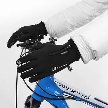 כפפות רכיבה על אופניים חורף עמיד למים Windproof סקי כפפות עם רוכסן אופניים אופניים קטנוע אופנוע חם כפפה שחורה