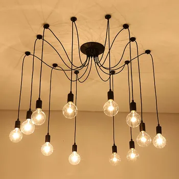 DIY וינטג ' שחור כבל מספר מקורות אור פשוט תליון מנורה בחדר האוכל קפה 1-2m חוט של עכביש אורות תליון לא נורה