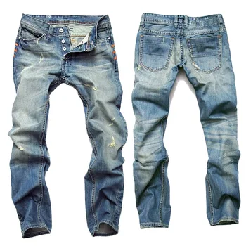 גברים קרוע נוסטלגי ג 'ינס כחול, אור ישר מתאים כפתור גברים אירופיים ואמריקאים ג' ינס 8873