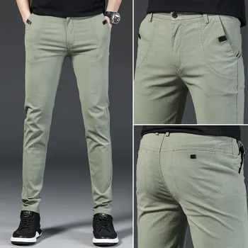 2020 אופנה גברים מכנסיים Slim Fit אביב קיץ סתיו באיכות גבוהה עסקים שטוח קלאסי באורך מלא דק מזדמנים מכנסיים זכר