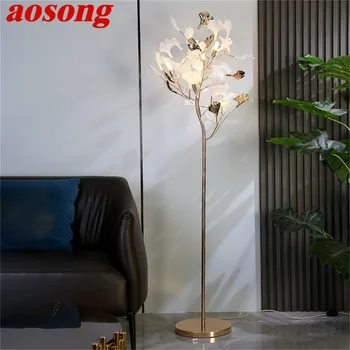 AOSONG נורדי יצירתי מנורת רצפה גינקו צורת הפרח אור LED המודרני דקורטיבי עבור מגורים בבית חדר השינה