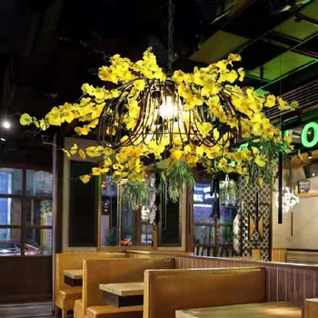 LED אמנות נברשת מוסיקה מסעדה קטנה טרי פרח צהוב, נושא שקוף קישוט קפה תליונים אורות מנורות קישוט