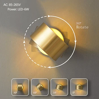 נורדי LED השינה מנורת קיר שחור/גוף זהב Rotatable תאורה פנימית הביתה הסלון רקע קיר במעבר המנורה שליד המיטה