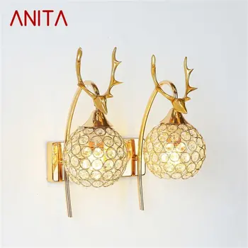 אניטה מנורות קיר עכשווי, יצירתי LED זהב פמוטי קריסטל אורות מקורה הביתה השינה