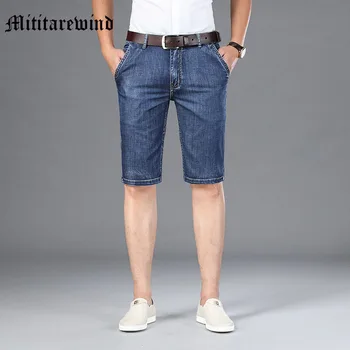 הקיץ של גברים באורך הברך קצרים רטרו במצוקה כחול ישר סוליס מזדמן מכנסי ג ' ינס קלאסי פשטות זכר יומי דק Y2k