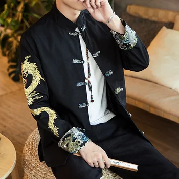 הסינית מסורתית בסגנון רקמה הדרקון Hanfu החולצה טאנג חליפת גברים קונג פו חולצות צמרות הג ' קט Cheongsam השנה החדשה מעילים KK3246