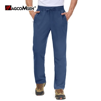MAGCOMSEN הליכה בקיץ הרצה של הגברים ספורט מכנסיים מהר יבש למתוח טרנינג עם רוכסן כיס מוצק צבע מזדמנים מכנסיים