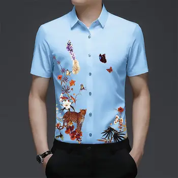 גברים אופנה הדפסת בגדים מקסימום 2023 קיץ פרחונית קצרה שרוול חולצת גבר פרחים הדפסת חולצות שמלה