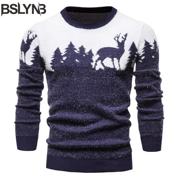 חדשים האופנה החורף Mens עץ חג המולד צבי הדפסה סוודרים מזדמן O-צוואר זכר Pullovers סלים סוודרים חמים למשוך גברים