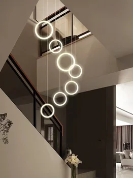 LED מודרני מינימליסטי חדר מדרגות אקריליק לופט דירת דופלקס בקומה סלון וילה הטבעת זמן נברשת