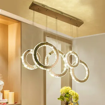 הברק Led אורות תליון עבור חדר האוכל המודרני יוקרה גבישים תליית מנורה מעגל פלדות Led תליון נברשת תאורה המנורה