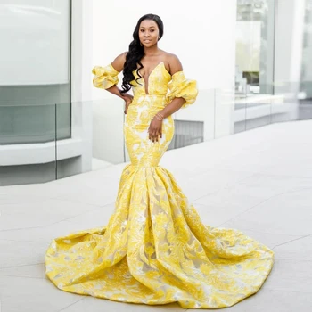 אסו עבי-סגנון צהוב שמלות לנשף 2023 ים רקומים תחרה רשמית אירוע השמלה השחורה בנות שיק שמלות המפלגה הערב