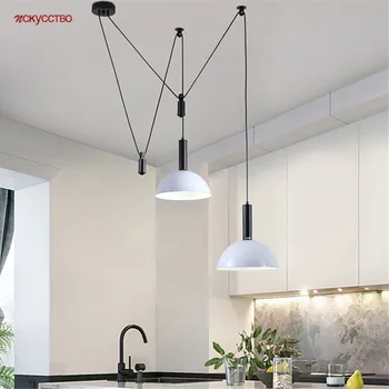 נורדי מינימליזם גלגלת גובה מתכוונן Led אורות תליון עבור חדר אוכל מטבח שולחן לופט תעשייתי עיצוב תלויות מנורות