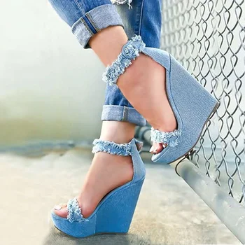 Comemore אלגנטי אופנה נוח של נשים סנדלים 2023 עקבים גבוהים פלטפורמה נעלי נשים 40 אביב ג ' ינס טריז נעלי הקיץ