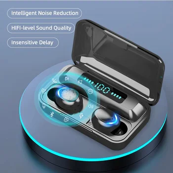 F9 Bluetooth אוזניות TWS אוזניות אלחוטיות אוזניות עם מיקרופון 9D סטריאו ספורט אוזניות עמיד למים ב-האוזן אוזניות תצוגת LED