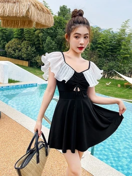 Limonluckj קוריאנית Monokini בגדי ים נשים צווארון בובה פיצול בגדי נשים חלול החוצה סקסי חם האביב חצאית קוריאנית 2022 תלמיד
