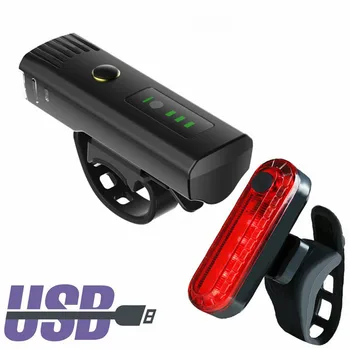 LED נטענת USB אור אופניים להגדיר אופניים פנסים קדמיים+אחורי פנס אחורי אטים לגשם אוטומטי חכם בלם חישה אור סופר מבריק
