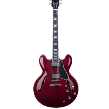 Lvybest מותאמת אישית גיטרה חשמלית הולו גוף ג ' אז יין אדום להבה העליון כרום חלקים שחור P1ickguard משלוח חינם
