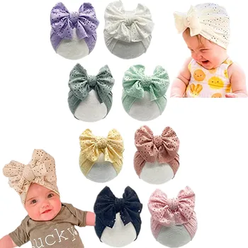 30Pcs ילדה רקום חלול כותנה כובע תינוק בן יומו בקשרים קשת החולים טורבן ילדים ביני ראש לעטוף