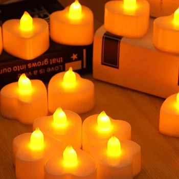 6pcs הלב צורה LED Tealight נרות אוהב חשמלי נר לכבוד יום האהבה
