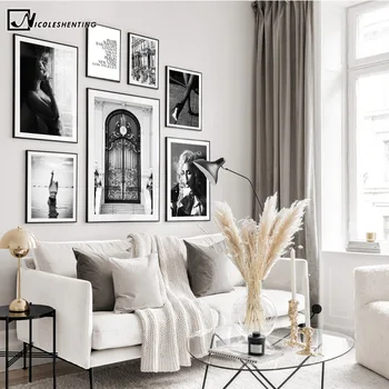סקסית אופנה בד פוסטר שחור לבן אדריכלות נוף ציור קיר אמנות הדפס דקורטיבי התמונה קישוט חדר השינה