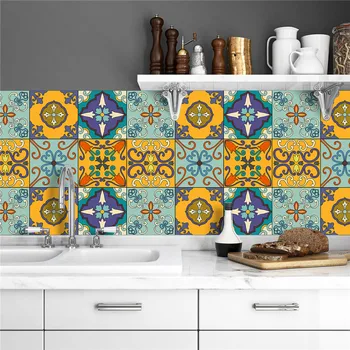 6pcs משנה אריחי טפט כיסוי דפוס פרחים ריצוף מדבקה עבור מטבח חדר אמבטיה בעיצוב רטרו אירופאי קומה מדבקה