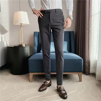 2023 אביב סתיו גברים מכנסיים מוצק ישר Slim Fit מכנסיים זכר כל-התאמה תשע נקודות מכנסיים בסגנון קוריאני המכנסיים P255