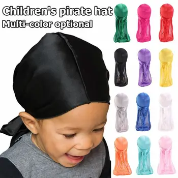 2Pcs Durag פיראטי כובע בנדנה זנב ארוך פיראט בובה טורבן חיג ' אב טרום קשור היפ הופ אלסטי Headwrap ילד