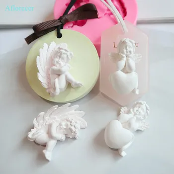 DIY 3D זווית ארומתרפיה גבס עובש אוהבת את אנג ' ל סיליקון עובש אפיית עובש עוגת פונדנט קישוט עובש