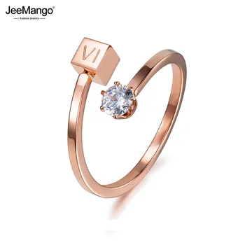 JeeMango האופנה טיטניום פלדת טבעת תכשיטים לנשים רוז צבע זהב מעוקב Zirconia טבעות נישואין JR17168