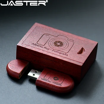 ג ' סטר כונני הבזק מסוג USB אדום עץ מקל זיכרון אגוז תיבת עץ כונן עט חינם מותאם אישית לוגו Pendrive 64GB 32GB 16GB מתנה לחתונה