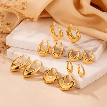 CARLIDANA יוקרה אופנתיים נירוסטה גיאומטריות צבע זהב מצופה חלול עגילים לאישה תכשיטים מסיבת מתנה שאינה fadding