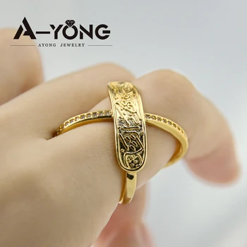AYONG נשים איטלקיות צלב טבעת אצבע 21k מצופה זהב זירקון Rhinestones נחושת זוגות טבעות נשים מסיבה אביזרים
