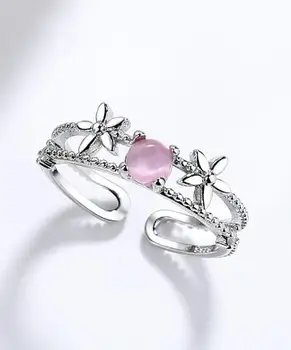 טבעת לנשים, לבת שלי קריסטל ורוד אופל תכשיטים באינטרנט ציפוי כסף נשים תכשיטים באינטרנט טבעת טבעות פליז לנשים