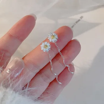 סגנון קוריאני קטן טרי דייזי עגילי פרח עבור נשים אלגנטי, מתוק חמוד פרחים עגילים מסיבת חתונה תכשיטי מתנה