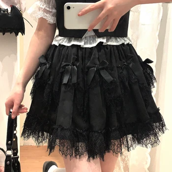 יפנית Harajuku Y2k לוליטה חצאית מיני נשים קיץ עם קו מותן גבוה תחרה קפלים קשת חצאיות נשי אופנה קוריאנית פיות חצאית קצרה