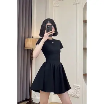 Vestidos שחור גותי שמלות 2023 חדשה סקסית אלגנטית סלים מיני קו-שמלה בסדר כהה נישה המשפט גומי דק נפוח שמלת ילדה