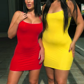 נשים שמלות סקסי ללא שרוולים שמלת Bodycon צבע מוצק מיני סלים שמלה אופנה חדשה קיץ ביץ ' קלאב מסיבת קלע השמלה