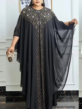 אפריקה דובאי המוסלמים השמלה נשים Abaya יהלום Kaftan שמלות ערב שיפון מרוקו גלימה כפיות האסלאם החלוק Musulmane Vestido